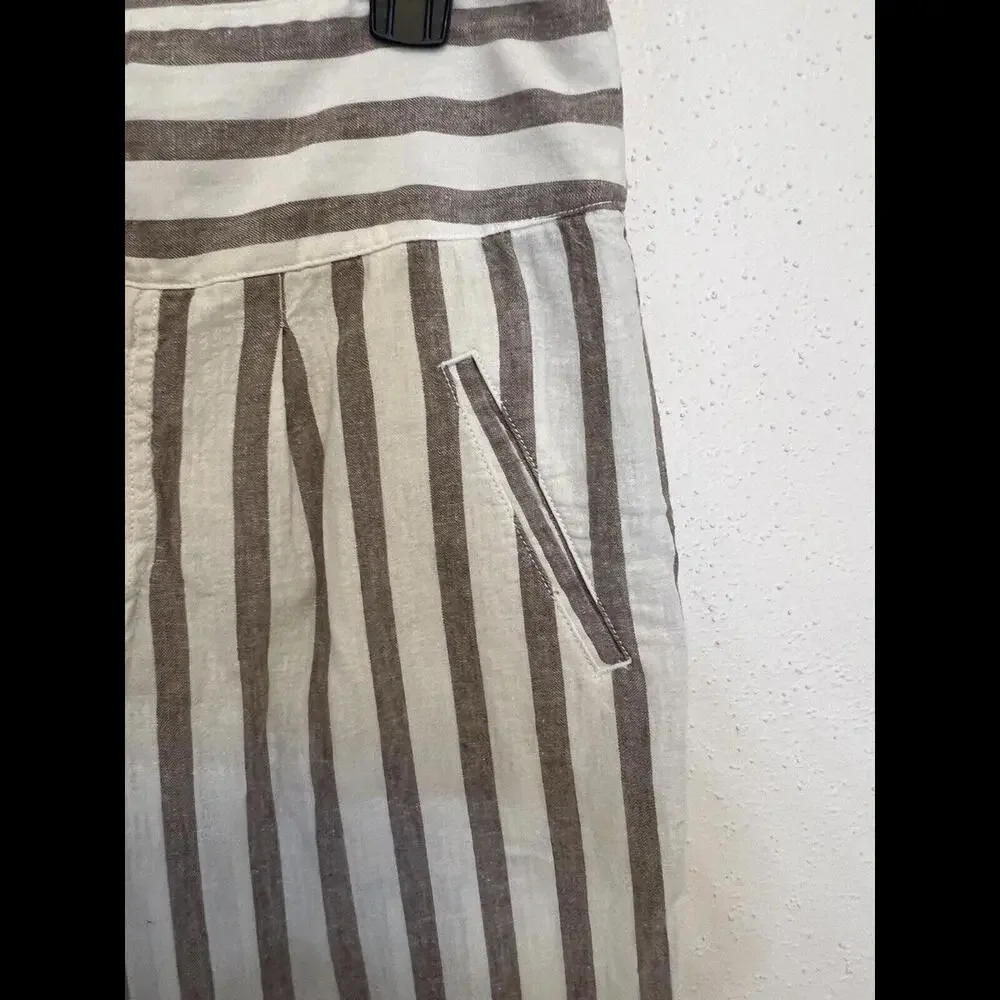 By‎ Anthropologie Oasis Brown Striped Linen Blend Ankle Pants Womens Size 8
